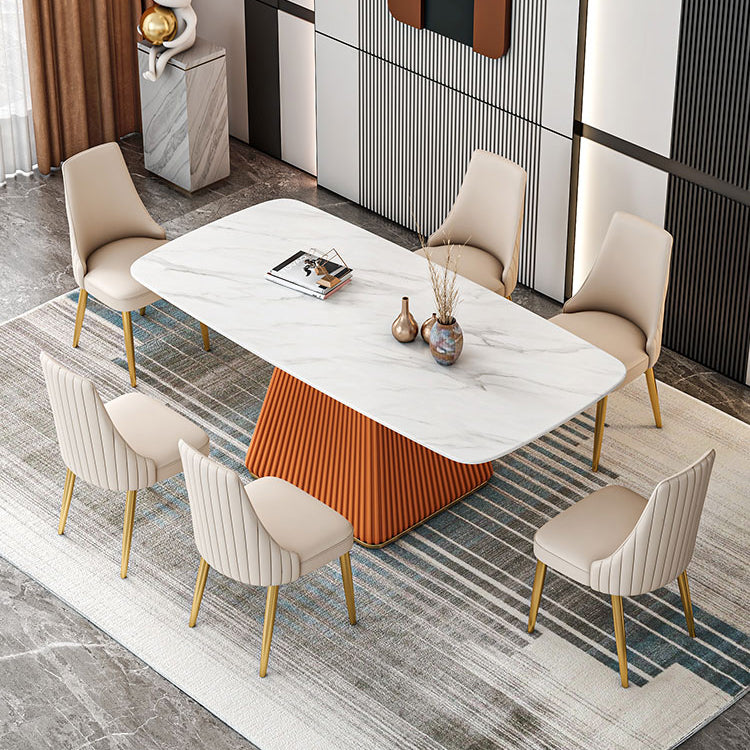 Glam 1/2/5/7 Pieces Dining Set Rectangle Sintered Stone Dining Furniture Set 7 Pieces: Orange Table, 6 Chairs Clearhalo 'Dining Room Sets' 'Dining Tables & Seating' 'dining_room_set' 'furn' 'furn_dining_room_set' 'Furniture' 'furniture_dining_room_set' 'Kitchen & Dining Furniture' 'kitchen&dining_furn' 'kitchen' 4481429