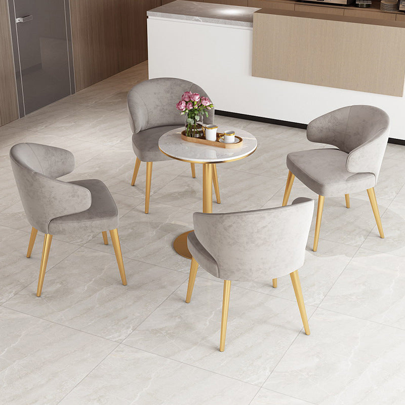 1/2/5 Pcs Metal Glam Style Dining Room Set with Round Table Dinette Set 5 Pieces: White Table, 4 Grey Chairs Clearhalo 'Dining Room Sets' 'Dining Tables & Seating' 'dining_room_set' 'Furniture' 'furniture_dining_room_set' 'Kitchen & Dining Furniture' 'kitchen&dining_furn' 'kitchen' 4481466