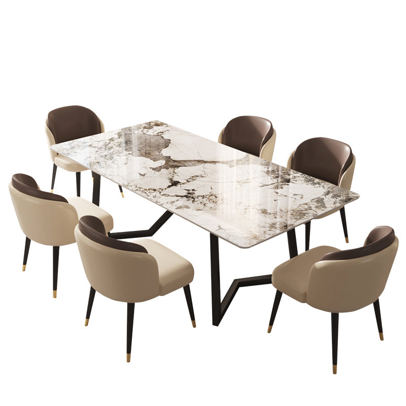 Minimalist 1/2/5/6/7 Pieces Dining Set Sintered Stone Dining Table Set 7 Pieces: Table, 6 Chairs Clearhalo 'Dining Room Sets' 'Dining Tables & Seating' 'dining_room_set' 'furn' 'furn_dining_room_set' 'Furniture' 'furniture_dining_room_set' 'Kitchen & Dining Furniture' 'kitchen&dining_furn' 'kitchen' 4481553