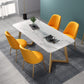 Nordic 1/4/5 Pieces Dining Set Sintered Stone Dining Table with Leather Chairs 5 Pieces: Table, 4 Orange Chairs Clearhalo 'Dining Room Sets' 'Dining Tables & Seating' 'dining_room_set' 'furn' 'furn_dining_room_set' 'Furniture' 'furniture_dining_room_set' 'Kitchen & Dining Furniture' 'kitchen&dining_furn' 'kitchen' 4481567
