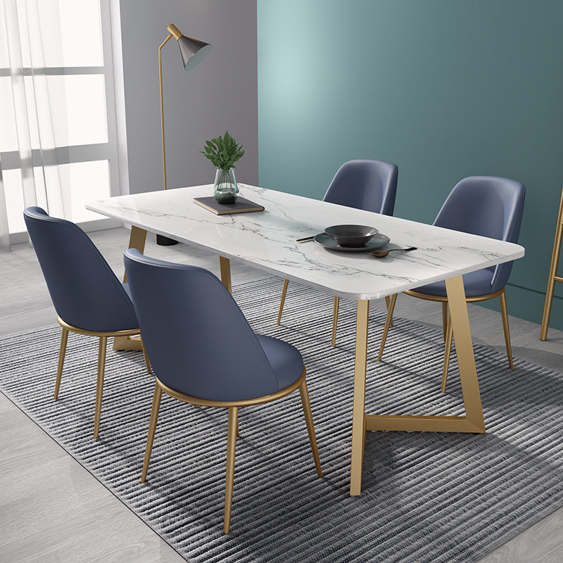 Nordic 1/4/5 Pieces Dining Set Sintered Stone Dining Table with Leather Chairs 5 Pieces: Table, 4 Blue Chairs Clearhalo 'Dining Room Sets' 'Dining Tables & Seating' 'dining_room_set' 'furn' 'furn_dining_room_set' 'Furniture' 'furniture_dining_room_set' 'Kitchen & Dining Furniture' 'kitchen&dining_furn' 'kitchen' 4481569