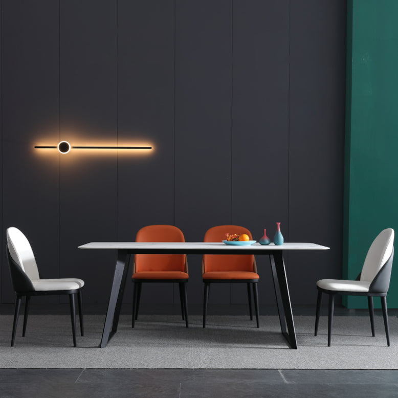 Modern 1/2/5/7 Pieces Rectangle Dining Set Sintered Stone Table with Leather Chairs Clearhalo 'Dining Room Sets' 'Dining Tables & Seating' 'dining_room_set' 'furn' 'furn_dining_room_set' 'Furniture' 'furniture_dining_room_set' 'Kitchen & Dining Furniture' 'kitchen&dining_furn' 'kitchen' 4481612