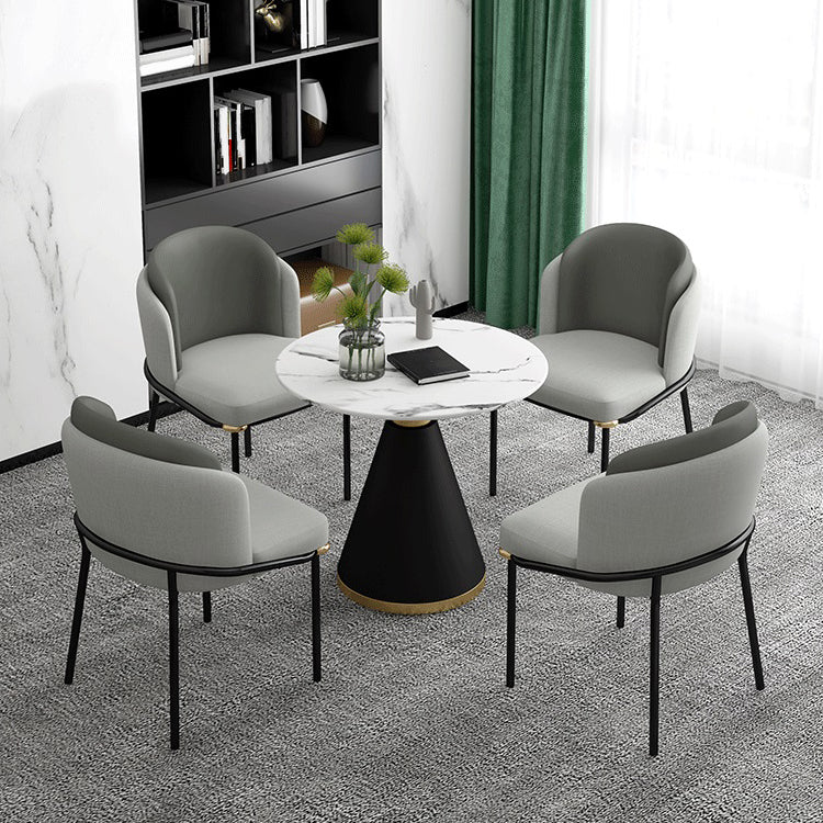 Contemporary 1/2/5 Pieces Dining Set Round Dining Room Table Set 5 Pieces: Table, 4 Grey Chairs Clearhalo 'Dining Room Sets' 'Dining Tables & Seating' 'dining_room_set' 'furn' 'furn_dining_room_set' 'Furniture' 'furniture_dining_room_set' 'Kitchen & Dining Furniture' 'kitchen&dining_furn' 'kitchen' 4481623