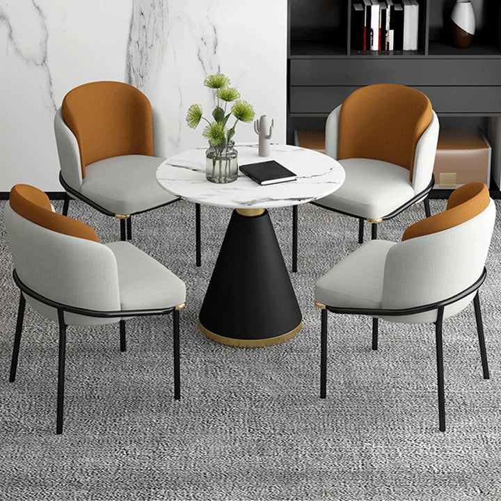 Contemporary 1/2/5 Pieces Dining Set Round Dining Room Table Set 5 Pieces: Table, 4 Orange Chairs Clearhalo 'Dining Room Sets' 'Dining Tables & Seating' 'dining_room_set' 'furn' 'furn_dining_room_set' 'Furniture' 'furniture_dining_room_set' 'Kitchen & Dining Furniture' 'kitchen&dining_furn' 'kitchen' 4481626