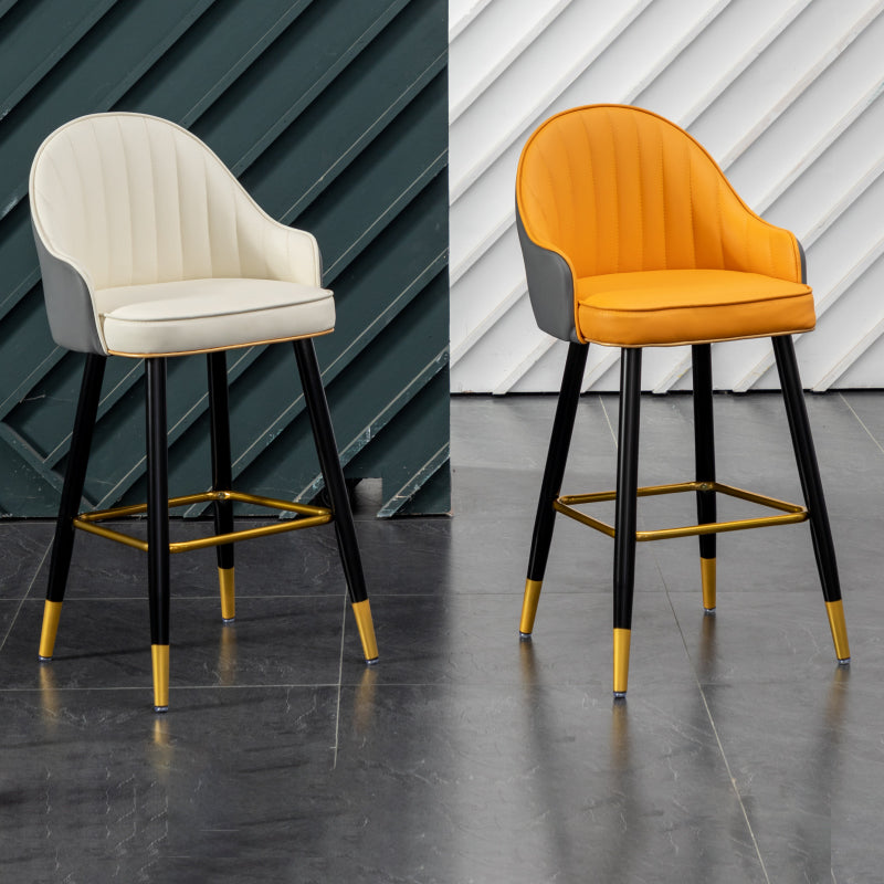 Modern Armless Backrest Counter Stool Iron Living Room Bar Stool with Leather Cushion Clearhalo 'Bar Furniture' 'Bar Stools' 'bar_stools' 'furn' 'furn_bar_stools' 'furniture_bar_stools' 'Kitchen & Dining Furniture' 'kitchen&dining_furn' 'kitchen' 'kitchen_furn' Furniture' 4481805