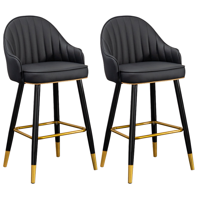 Modern Armless Backrest Counter Stool Iron Living Room Bar Stool with Leather Cushion Black 2 Piece Set Clearhalo 'Bar Furniture' 'Bar Stools' 'bar_stools' 'furn' 'furn_bar_stools' 'furniture_bar_stools' 'Kitchen & Dining Furniture' 'kitchen&dining_furn' 'kitchen' 'kitchen_furn' Furniture' 4481808