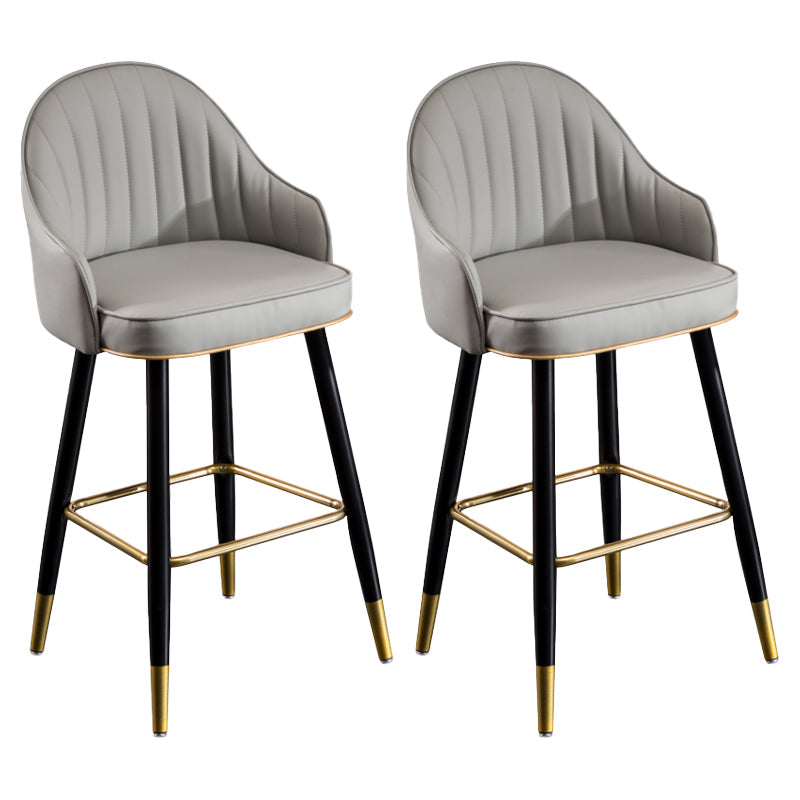 Modern Armless Backrest Counter Stool Iron Living Room Bar Stool with Leather Cushion Light Gray 2 Piece Set Clearhalo 'Bar Furniture' 'Bar Stools' 'bar_stools' 'furn' 'furn_bar_stools' 'furniture_bar_stools' 'Kitchen & Dining Furniture' 'kitchen&dining_furn' 'kitchen' 'kitchen_furn' Furniture' 4481814