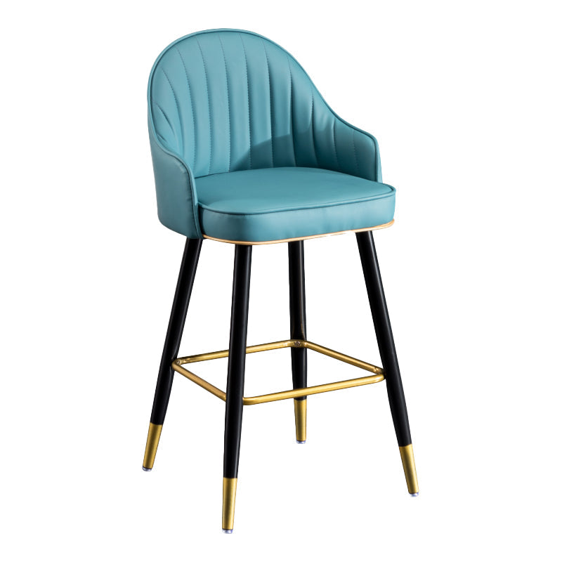 Modern Armless Backrest Counter Stool Iron Living Room Bar Stool with Leather Cushion Blue 1 Piece Clearhalo 'Bar Furniture' 'Bar Stools' 'bar_stools' 'furn' 'furn_bar_stools' 'furniture_bar_stools' 'Kitchen & Dining Furniture' 'kitchen&dining_furn' 'kitchen' 'kitchen_furn' Furniture' 4481828
