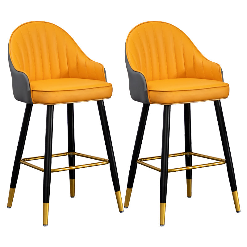 Modern Armless Backrest Counter Stool Iron Living Room Bar Stool with Leather Cushion Orange 2 Piece Set Clearhalo 'Bar Furniture' 'Bar Stools' 'bar_stools' 'furn' 'furn_bar_stools' 'furniture_bar_stools' 'Kitchen & Dining Furniture' 'kitchen&dining_furn' 'kitchen' 'kitchen_furn' Furniture' 4481835