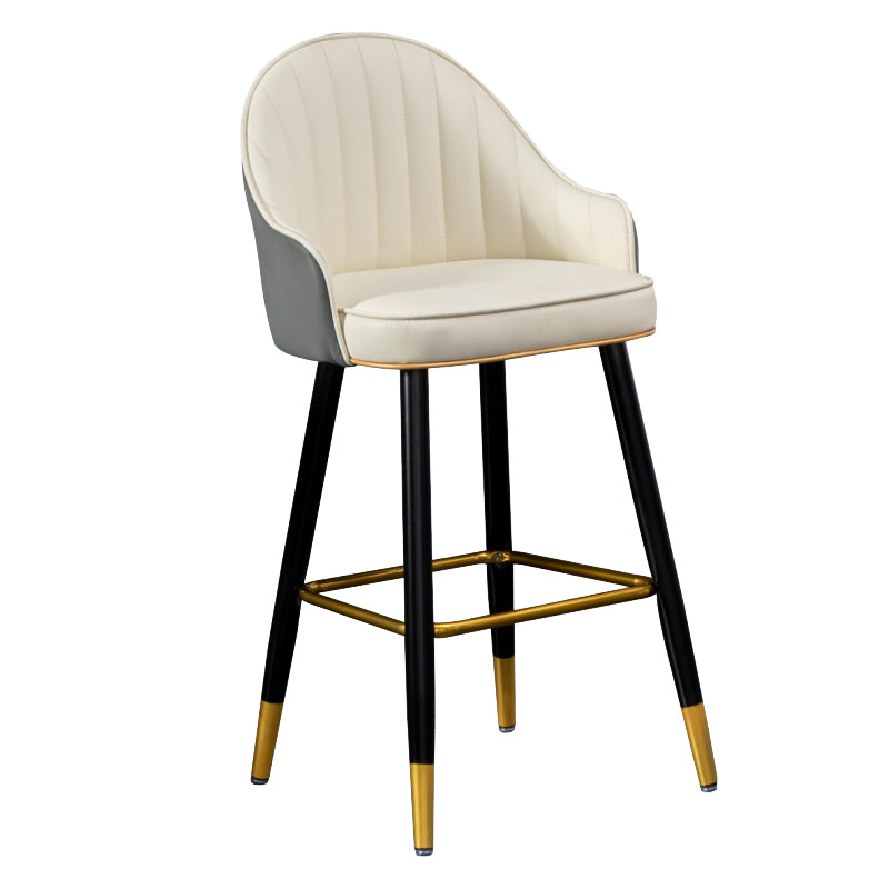 Modern Armless Backrest Counter Stool Iron Living Room Bar Stool with Leather Cushion Off-White 1 Piece Clearhalo 'Bar Furniture' 'Bar Stools' 'bar_stools' 'furn' 'furn_bar_stools' 'furniture_bar_stools' 'Kitchen & Dining Furniture' 'kitchen&dining_furn' 'kitchen' 'kitchen_furn' Furniture' 4481837