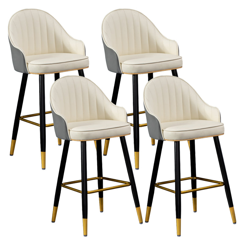 Modern Armless Backrest Counter Stool Iron Living Room Bar Stool with Leather Cushion Off-White 4 Piece Set Clearhalo 'Bar Furniture' 'Bar Stools' 'bar_stools' 'furn' 'furn_bar_stools' 'furniture_bar_stools' 'Kitchen & Dining Furniture' 'kitchen&dining_furn' 'kitchen' 'kitchen_furn' Furniture' 4481839