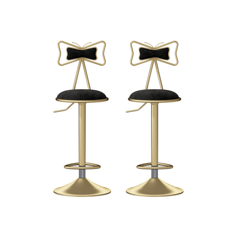Glam Rotatable Liftable Counter Stool Iron Beauty Shop Bar Stool with Velvet Cushion Black 2 Piece Set Clearhalo 'Bar Furniture' 'Bar Stools' 'bar_stools' 'furn' 'furn_bar_stools' 'furniture_bar_stools' 'Kitchen & Dining Furniture' 'kitchen&dining_furn' 'kitchen' 'kitchen_furn' Furniture' 4481914