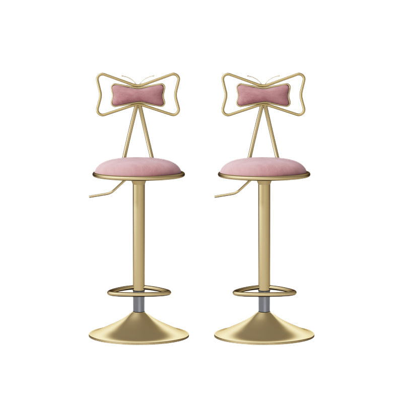 Glam Rotatable Liftable Counter Stool Iron Beauty Shop Bar Stool with Velvet Cushion Pink 2 Piece Set Clearhalo 'Bar Furniture' 'Bar Stools' 'bar_stools' 'furn' 'furn_bar_stools' 'furniture_bar_stools' 'Kitchen & Dining Furniture' 'kitchen&dining_furn' 'kitchen' 'kitchen_furn' Furniture' 4481931