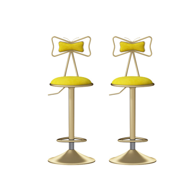 Glam Rotatable Liftable Counter Stool Iron Beauty Shop Bar Stool with Velvet Cushion Yellow 2 Piece Set Clearhalo 'Bar Furniture' 'Bar Stools' 'bar_stools' 'furn' 'furn_bar_stools' 'furniture_bar_stools' 'Kitchen & Dining Furniture' 'kitchen&dining_furn' 'kitchen' 'kitchen_furn' Furniture' 4481934