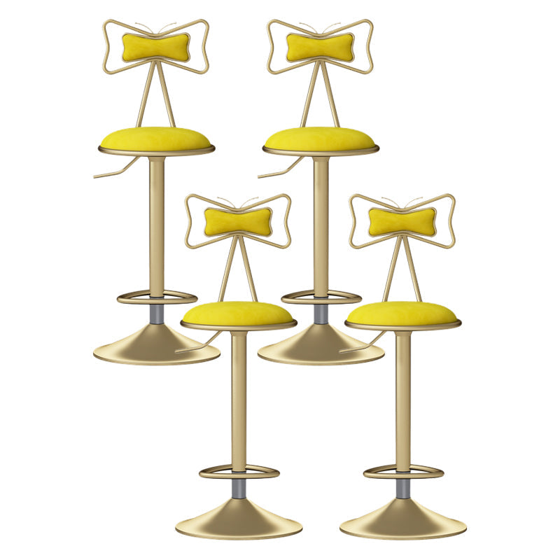 Glam Rotatable Liftable Counter Stool Iron Beauty Shop Bar Stool with Velvet Cushion Yellow 4 Piece Set Clearhalo 'Bar Furniture' 'Bar Stools' 'bar_stools' 'furn' 'furn_bar_stools' 'furniture_bar_stools' 'Kitchen & Dining Furniture' 'kitchen&dining_furn' 'kitchen' 'kitchen_furn' Furniture' 4481935