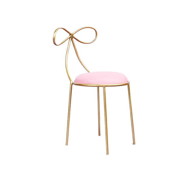 Glam Armless Backrest Counter Stool Iron Bar Stool with Leather Cushion Pink 1 Piece Short Stool(18"H) Clearhalo 'Bar Furniture' 'Bar Stools' 'bar_stools' 'furn' 'furn_bar_stools' 'furniture_bar_stools' 'Kitchen & Dining Furniture' 'kitchen&dining_furn' 'kitchen' 'kitchen_furn' Furniture' 4482023