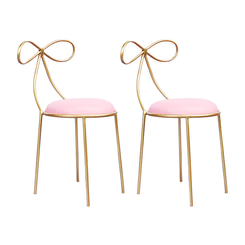 Glam Armless Backrest Counter Stool Iron Bar Stool with Leather Cushion Pink 2 Piece Set Short Stool(18"H) Clearhalo 'Bar Furniture' 'Bar Stools' 'bar_stools' 'furn' 'furn_bar_stools' 'furniture_bar_stools' 'Kitchen & Dining Furniture' 'kitchen&dining_furn' 'kitchen' 'kitchen_furn' Furniture' 4482024