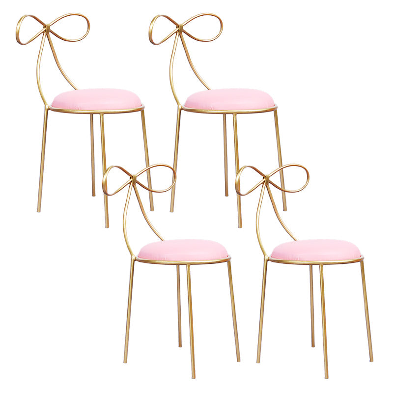 Glam Armless Backrest Counter Stool Iron Bar Stool with Leather Cushion Pink 4 Piece Set Short Stool(18"H) Clearhalo 'Bar Furniture' 'Bar Stools' 'bar_stools' 'furn' 'furn_bar_stools' 'furniture_bar_stools' 'Kitchen & Dining Furniture' 'kitchen&dining_furn' 'kitchen' 'kitchen_furn' Furniture' 4482027