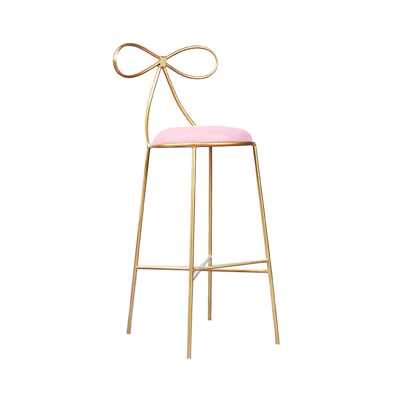 Glam Armless Backrest Counter Stool Iron Bar Stool with Leather Cushion Pink 1 Piece Clearhalo 'Bar Furniture' 'Bar Stools' 'bar_stools' 'furn' 'furn_bar_stools' 'furniture_bar_stools' 'Kitchen & Dining Furniture' 'kitchen&dining_furn' 'kitchen' 'kitchen_furn' Furniture' 4482028