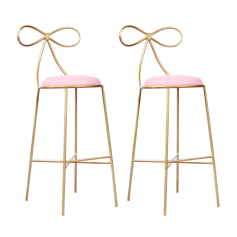 Glam Armless Backrest Counter Stool Iron Bar Stool with Leather Cushion Pink 2 Piece Set Clearhalo 'Bar Furniture' 'Bar Stools' 'bar_stools' 'furn' 'furn_bar_stools' 'furniture_bar_stools' 'Kitchen & Dining Furniture' 'kitchen&dining_furn' 'kitchen' 'kitchen_furn' Furniture' 4482031