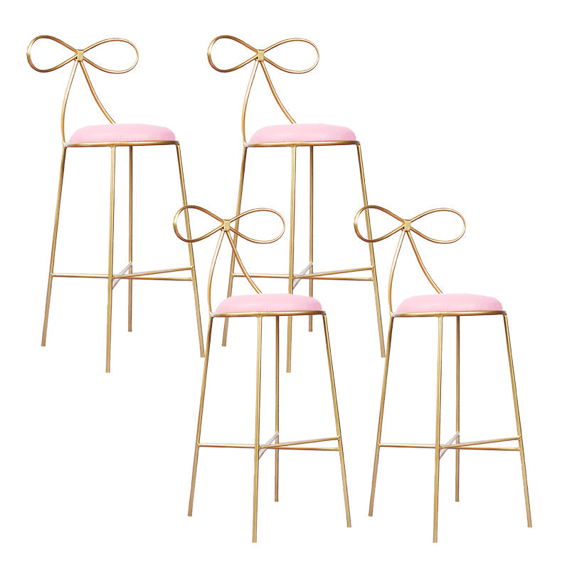 Glam Armless Backrest Counter Stool Iron Bar Stool with Leather Cushion Pink 4 Piece Set Clearhalo 'Bar Furniture' 'Bar Stools' 'bar_stools' 'furn' 'furn_bar_stools' 'furniture_bar_stools' 'Kitchen & Dining Furniture' 'kitchen&dining_furn' 'kitchen' 'kitchen_furn' Furniture' 4482033