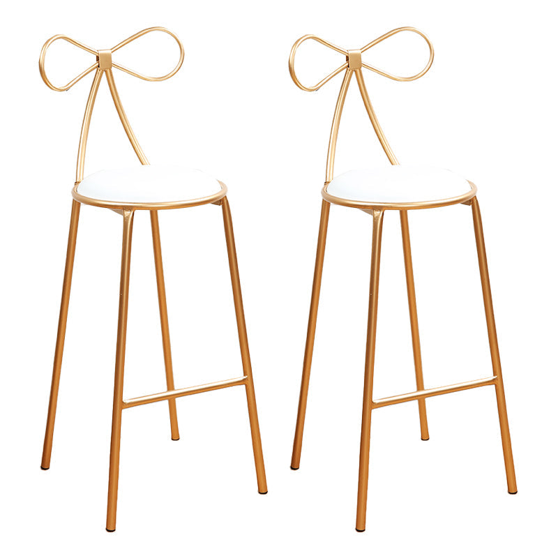 Glam Armless Backrest Counter Stool Iron Bar Stool with Leather Cushion White 2 Piece Set Clearhalo 'Bar Furniture' 'Bar Stools' 'bar_stools' 'furn' 'furn_bar_stools' 'furniture_bar_stools' 'Kitchen & Dining Furniture' 'kitchen&dining_furn' 'kitchen' 'kitchen_furn' Furniture' 4482042