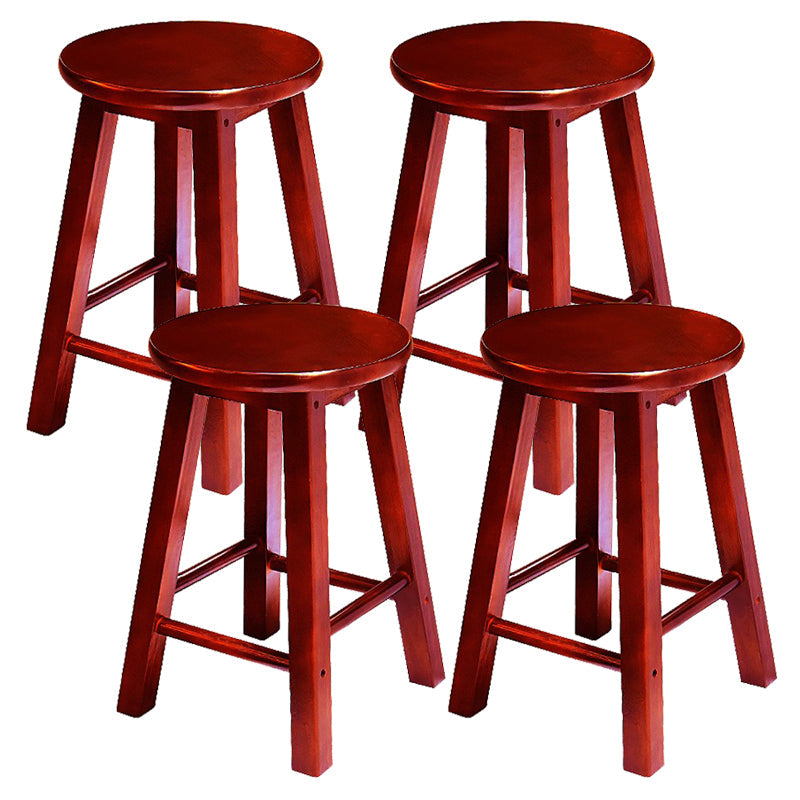 Modern Armless Backless Counter Stool Wood Cafe Bar Stool with Pedal and Wooden Seat Red Brown 4 Piece Set Clearhalo 'Bar Furniture' 'Bar Stools' 'bar_stools' 'furn' 'furn_bar_stools' 'furniture_bar_stools' 'Kitchen & Dining Furniture' 'kitchen&dining_furn' 'kitchen' 'kitchen_furn' Furniture' 4482309