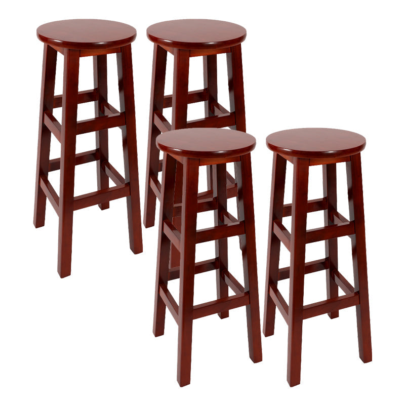 Modern Armless Backless Counter Stool Wood Cafe Bar Stool with Pedal and Wooden Seat Red Brown 4 Piece Set Clearhalo 'Bar Furniture' 'Bar Stools' 'bar_stools' 'furn' 'furn_bar_stools' 'furniture_bar_stools' 'Kitchen & Dining Furniture' 'kitchen&dining_furn' 'kitchen' 'kitchen_furn' Furniture' 4482312
