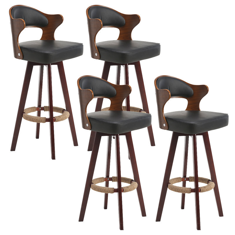 Modern Armless Backrest Counter Stool Wood Milk Tea Shop Bar Stool with Pedal and Cushion Black 4 Piece Set Clearhalo 'Bar Furniture' 'Bar Stools' 'bar_stools' 'furn' 'furn_bar_stools' 'furniture_bar_stools' 'Kitchen & Dining Furniture' 'kitchen&dining_furn' 'kitchen' 'kitchen_furn' Furniture' 4482332