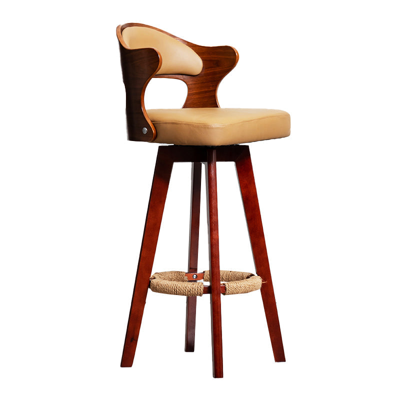 Modern Armless Backrest Counter Stool Wood Milk Tea Shop Bar Stool with Pedal and Cushion Beige 1 Piece Clearhalo 'Bar Furniture' 'Bar Stools' 'bar_stools' 'furn' 'furn_bar_stools' 'furniture_bar_stools' 'Kitchen & Dining Furniture' 'kitchen&dining_furn' 'kitchen' 'kitchen_furn' Furniture' 4482340