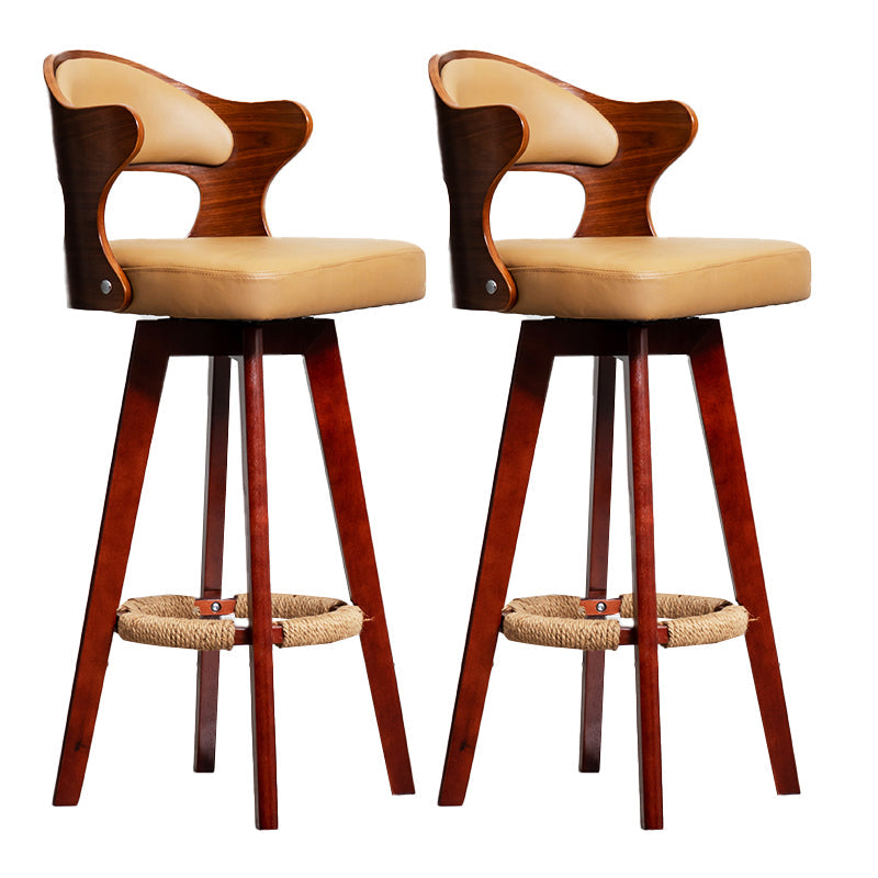 Modern Armless Backrest Counter Stool Wood Milk Tea Shop Bar Stool with Pedal and Cushion Beige 2 Piece Set Clearhalo 'Bar Furniture' 'Bar Stools' 'bar_stools' 'furn' 'furn_bar_stools' 'furniture_bar_stools' 'Kitchen & Dining Furniture' 'kitchen&dining_furn' 'kitchen' 'kitchen_furn' Furniture' 4482343