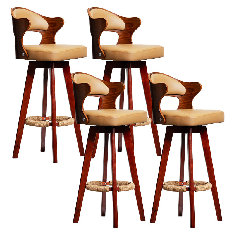 Modern Armless Backrest Counter Stool Wood Milk Tea Shop Bar Stool with Pedal and Cushion Beige 4 Piece Set Clearhalo 'Bar Furniture' 'Bar Stools' 'bar_stools' 'furn' 'furn_bar_stools' 'furniture_bar_stools' 'Kitchen & Dining Furniture' 'kitchen&dining_furn' 'kitchen' 'kitchen_furn' Furniture' 4482344