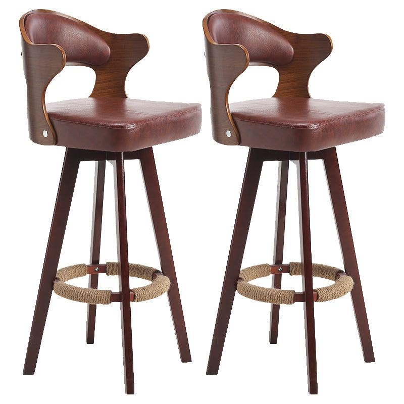 Modern Armless Backrest Counter Stool Wood Milk Tea Shop Bar Stool with Pedal and Cushion Brown 2 Piece Set Clearhalo 'Bar Furniture' 'Bar Stools' 'bar_stools' 'furn' 'furn_bar_stools' 'furniture_bar_stools' 'Kitchen & Dining Furniture' 'kitchen&dining_furn' 'kitchen' 'kitchen_furn' Furniture' 4482349