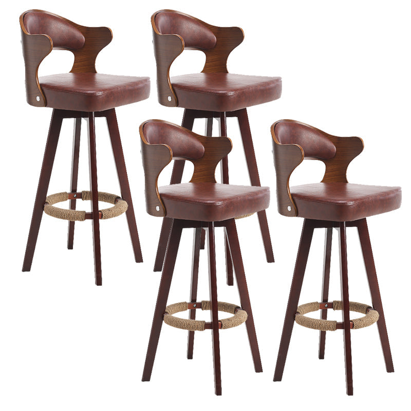 Modern Armless Backrest Counter Stool Wood Milk Tea Shop Bar Stool with Pedal and Cushion Brown 4 Piece Set Clearhalo 'Bar Furniture' 'Bar Stools' 'bar_stools' 'furn' 'furn_bar_stools' 'furniture_bar_stools' 'Kitchen & Dining Furniture' 'kitchen&dining_furn' 'kitchen' 'kitchen_furn' Furniture' 4482351