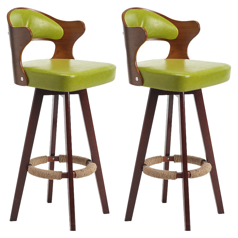 Modern Armless Backrest Counter Stool Wood Milk Tea Shop Bar Stool with Pedal and Cushion Green 2 Piece Set Clearhalo 'Bar Furniture' 'Bar Stools' 'bar_stools' 'furn' 'furn_bar_stools' 'furniture_bar_stools' 'Kitchen & Dining Furniture' 'kitchen&dining_furn' 'kitchen' 'kitchen_furn' Furniture' 4482354