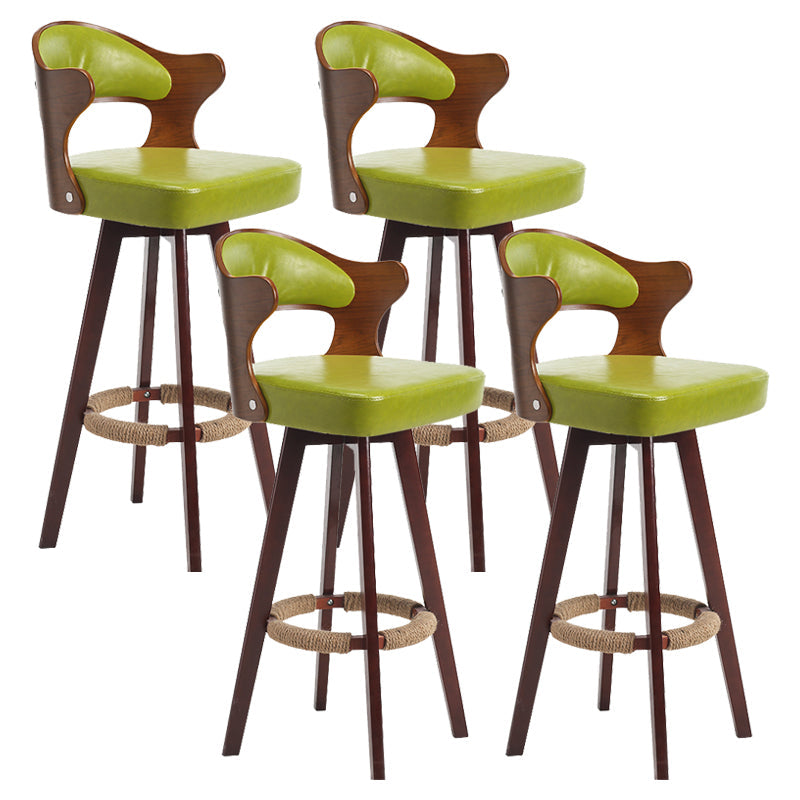 Modern Armless Backrest Counter Stool Wood Milk Tea Shop Bar Stool with Pedal and Cushion Green 4 Piece Set Clearhalo 'Bar Furniture' 'Bar Stools' 'bar_stools' 'furn' 'furn_bar_stools' 'furniture_bar_stools' 'Kitchen & Dining Furniture' 'kitchen&dining_furn' 'kitchen' 'kitchen_furn' Furniture' 4482355