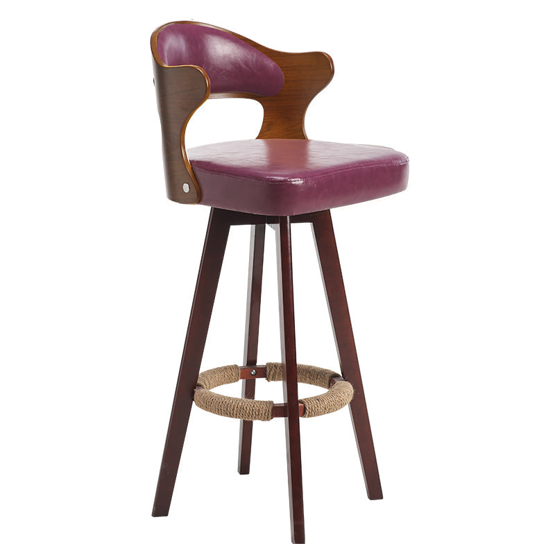 Modern Armless Backrest Counter Stool Wood Milk Tea Shop Bar Stool with Pedal and Cushion Purple 1 Piece Clearhalo 'Bar Furniture' 'Bar Stools' 'bar_stools' 'furn' 'furn_bar_stools' 'furniture_bar_stools' 'Kitchen & Dining Furniture' 'kitchen&dining_furn' 'kitchen' 'kitchen_furn' Furniture' 4482356