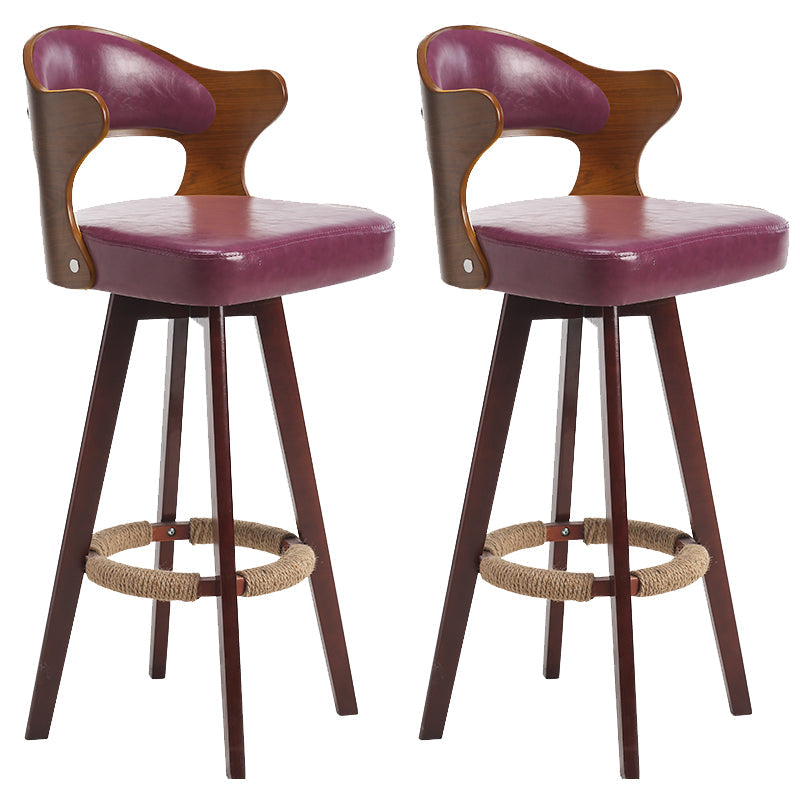 Modern Armless Backrest Counter Stool Wood Milk Tea Shop Bar Stool with Pedal and Cushion Purple 2 Piece Set Clearhalo 'Bar Furniture' 'Bar Stools' 'bar_stools' 'furn' 'furn_bar_stools' 'furniture_bar_stools' 'Kitchen & Dining Furniture' 'kitchen&dining_furn' 'kitchen' 'kitchen_furn' Furniture' 4482357