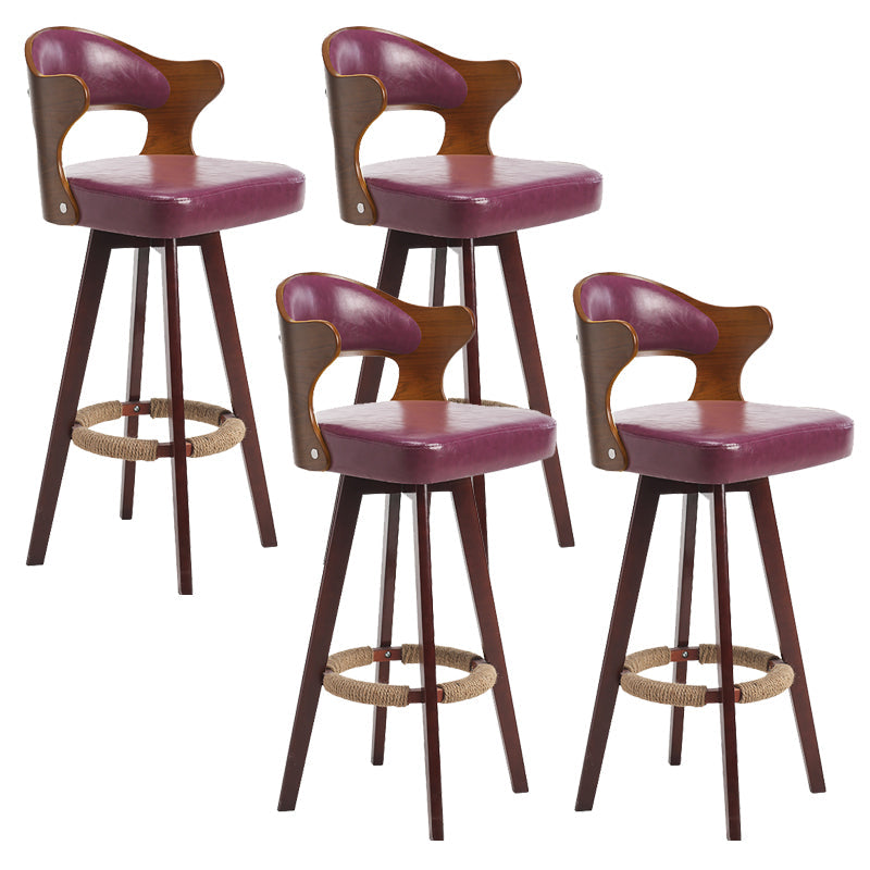 Modern Armless Backrest Counter Stool Wood Milk Tea Shop Bar Stool with Pedal and Cushion Purple 4 Piece Set Clearhalo 'Bar Furniture' 'Bar Stools' 'bar_stools' 'furn' 'furn_bar_stools' 'furniture_bar_stools' 'Kitchen & Dining Furniture' 'kitchen&dining_furn' 'kitchen' 'kitchen_furn' Furniture' 4482358