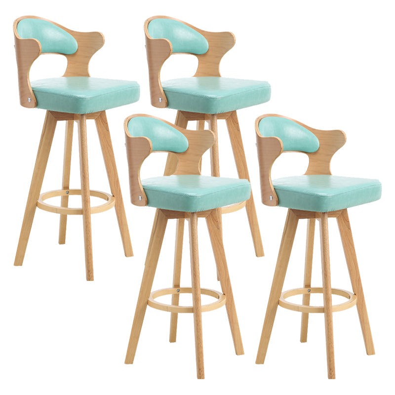 Modern Armless Backrest Counter Stool Wood Milk Tea Shop Bar Stool with Pedal and Cushion Light Green 4 Piece Set Clearhalo 'Bar Furniture' 'Bar Stools' 'bar_stools' 'furn' 'furn_bar_stools' 'furniture_bar_stools' 'Kitchen & Dining Furniture' 'kitchen&dining_furn' 'kitchen' 'kitchen_furn' Furniture' 4482361