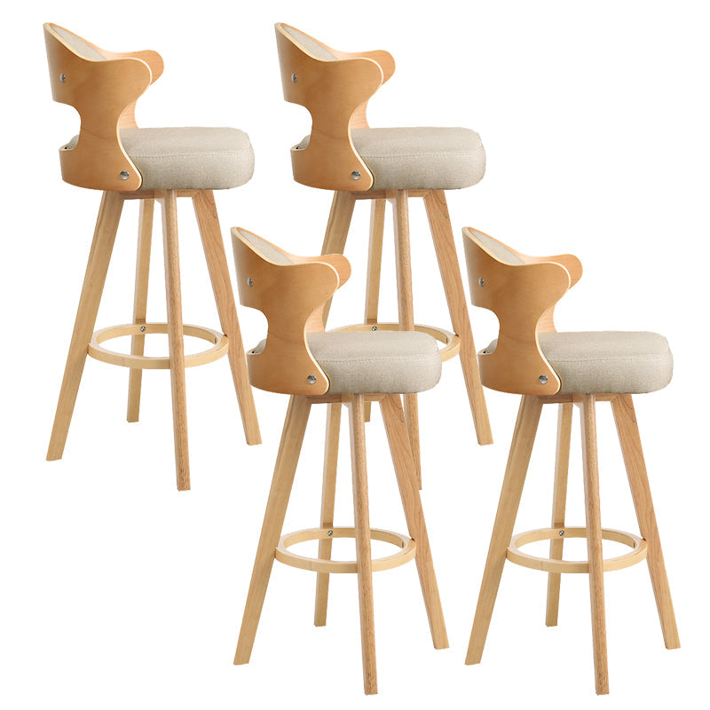 Modern Armless Backrest Counter Stool Wood Milk Tea Shop Bar Stool with Pedal and Cushion Khaki 4 Piece Set Clearhalo 'Bar Furniture' 'Bar Stools' 'bar_stools' 'furn' 'furn_bar_stools' 'furniture_bar_stools' 'Kitchen & Dining Furniture' 'kitchen&dining_furn' 'kitchen' 'kitchen_furn' Furniture' 4482364