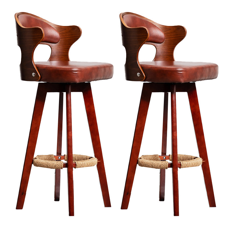 Modern Armless Backrest Counter Stool Wood Milk Tea Shop Bar Stool with Pedal and Cushion Light Brown 2 Piece Set Clearhalo 'Bar Furniture' 'Bar Stools' 'bar_stools' 'furn' 'furn_bar_stools' 'furniture_bar_stools' 'Kitchen & Dining Furniture' 'kitchen&dining_furn' 'kitchen' 'kitchen_furn' Furniture' 4482366