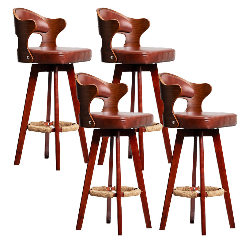 Modern Armless Backrest Counter Stool Wood Milk Tea Shop Bar Stool with Pedal and Cushion Light Brown 4 Piece Set Clearhalo 'Bar Furniture' 'Bar Stools' 'bar_stools' 'furn' 'furn_bar_stools' 'furniture_bar_stools' 'Kitchen & Dining Furniture' 'kitchen&dining_furn' 'kitchen' 'kitchen_furn' Furniture' 4482367