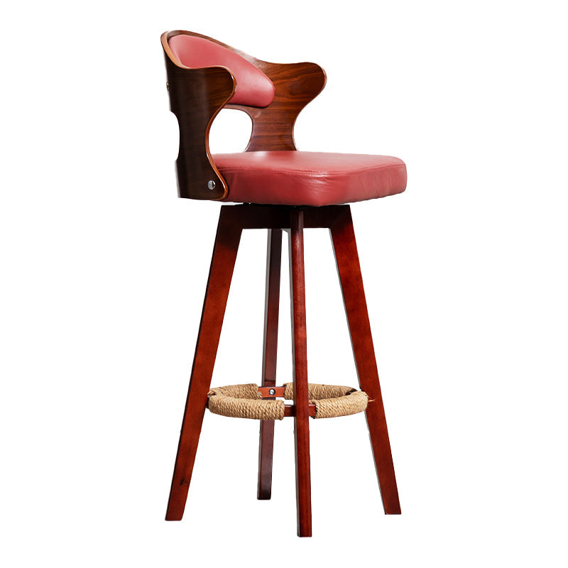Modern Armless Backrest Counter Stool Wood Milk Tea Shop Bar Stool with Pedal and Cushion Burgundy 1 Piece Clearhalo 'Bar Furniture' 'Bar Stools' 'bar_stools' 'furn' 'furn_bar_stools' 'furniture_bar_stools' 'Kitchen & Dining Furniture' 'kitchen&dining_furn' 'kitchen' 'kitchen_furn' Furniture' 4482371