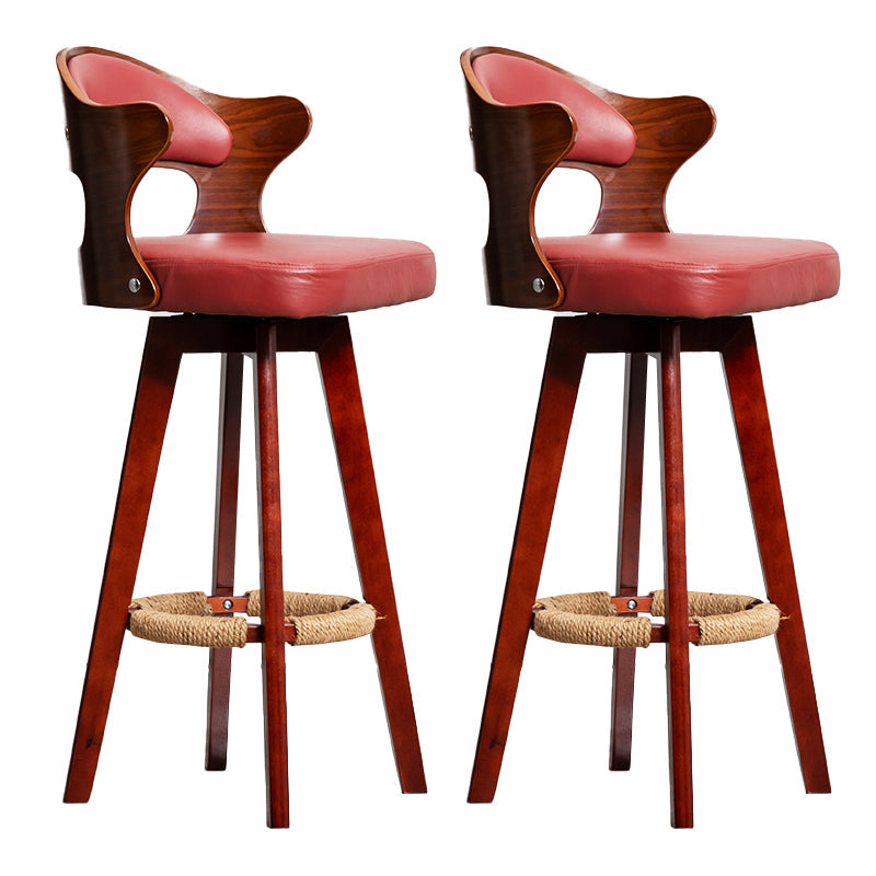 Modern Armless Backrest Counter Stool Wood Milk Tea Shop Bar Stool with Pedal and Cushion Burgundy 2 Piece Set Clearhalo 'Bar Furniture' 'Bar Stools' 'bar_stools' 'furn' 'furn_bar_stools' 'furniture_bar_stools' 'Kitchen & Dining Furniture' 'kitchen&dining_furn' 'kitchen' 'kitchen_furn' Furniture' 4482372