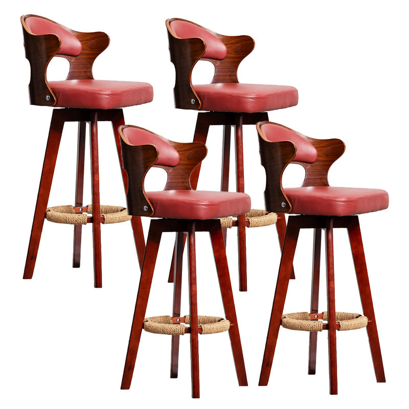 Modern Armless Backrest Counter Stool Wood Milk Tea Shop Bar Stool with Pedal and Cushion Burgundy 4 Piece Set Clearhalo 'Bar Furniture' 'Bar Stools' 'bar_stools' 'furn' 'furn_bar_stools' 'furniture_bar_stools' 'Kitchen & Dining Furniture' 'kitchen&dining_furn' 'kitchen' 'kitchen_furn' Furniture' 4482373