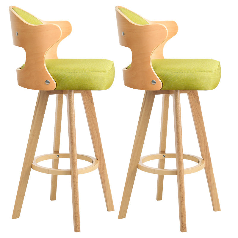 Modern Armless Backrest Counter Stool Wood Milk Tea Shop Bar Stool with Pedal and Cushion Fluorescent Green 2 Piece Set Clearhalo 'Bar Furniture' 'Bar Stools' 'bar_stools' 'furn' 'furn_bar_stools' 'furniture_bar_stools' 'Kitchen & Dining Furniture' 'kitchen&dining_furn' 'kitchen' 'kitchen_furn' Furniture' 4482375