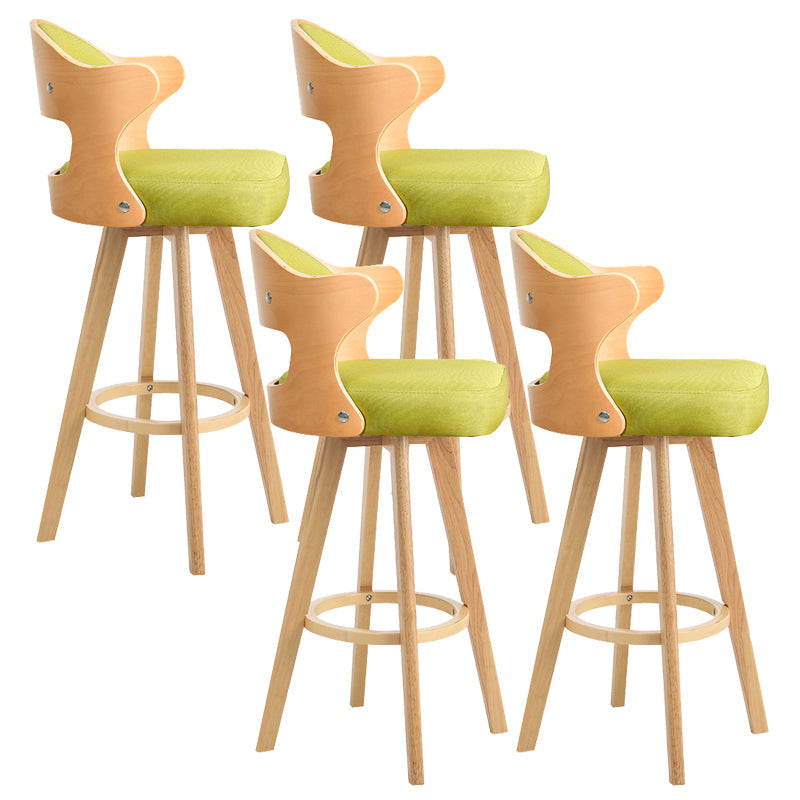Modern Armless Backrest Counter Stool Wood Milk Tea Shop Bar Stool with Pedal and Cushion Fluorescent Green 4 Piece Set Clearhalo 'Bar Furniture' 'Bar Stools' 'bar_stools' 'furn' 'furn_bar_stools' 'furniture_bar_stools' 'Kitchen & Dining Furniture' 'kitchen&dining_furn' 'kitchen' 'kitchen_furn' Furniture' 4482376