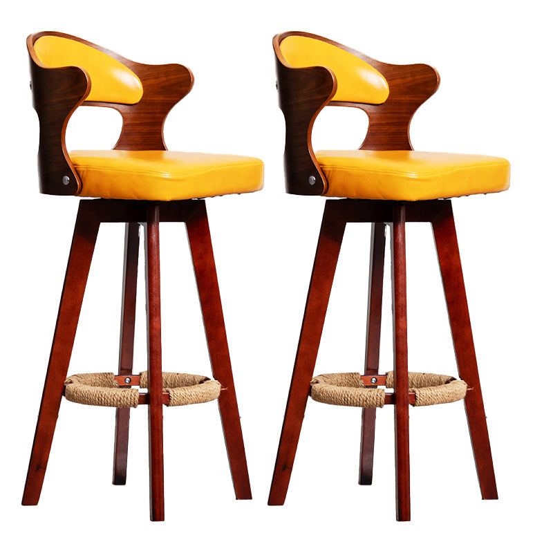 Modern Armless Backrest Counter Stool Wood Milk Tea Shop Bar Stool with Pedal and Cushion Fluorescent Yellow 2 Piece Set Clearhalo 'Bar Furniture' 'Bar Stools' 'bar_stools' 'furn' 'furn_bar_stools' 'furniture_bar_stools' 'Kitchen & Dining Furniture' 'kitchen&dining_furn' 'kitchen' 'kitchen_furn' Furniture' 4482378