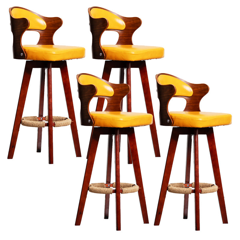 Modern Armless Backrest Counter Stool Wood Milk Tea Shop Bar Stool with Pedal and Cushion Fluorescent Yellow 4 Piece Set Clearhalo 'Bar Furniture' 'Bar Stools' 'bar_stools' 'furn' 'furn_bar_stools' 'furniture_bar_stools' 'Kitchen & Dining Furniture' 'kitchen&dining_furn' 'kitchen' 'kitchen_furn' Furniture' 4482379